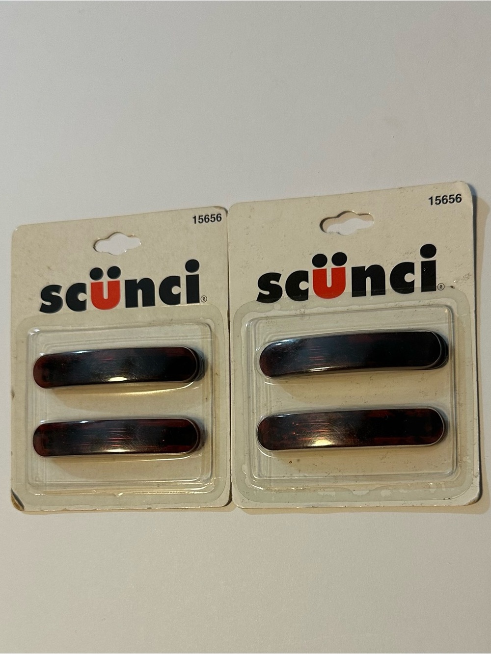 Vtg 90s Scunci 15656 Auto Clasp Barrettes Clips Tortoise Brown lot of 2